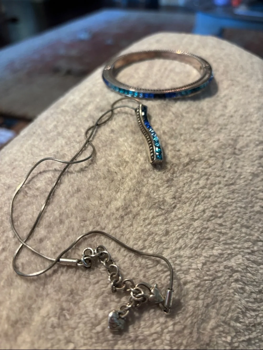 Brighton Silver Necklace and matching Bangle with Blue Crystals - Picture 1 of 4